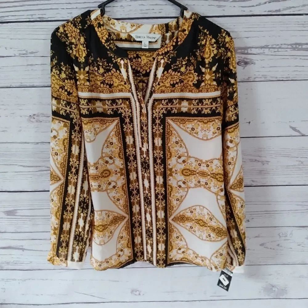 NWT: " Rebecca Malone" women's long sleeve blouse